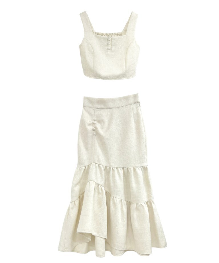 Rosé Muse asymme tiered skirt set