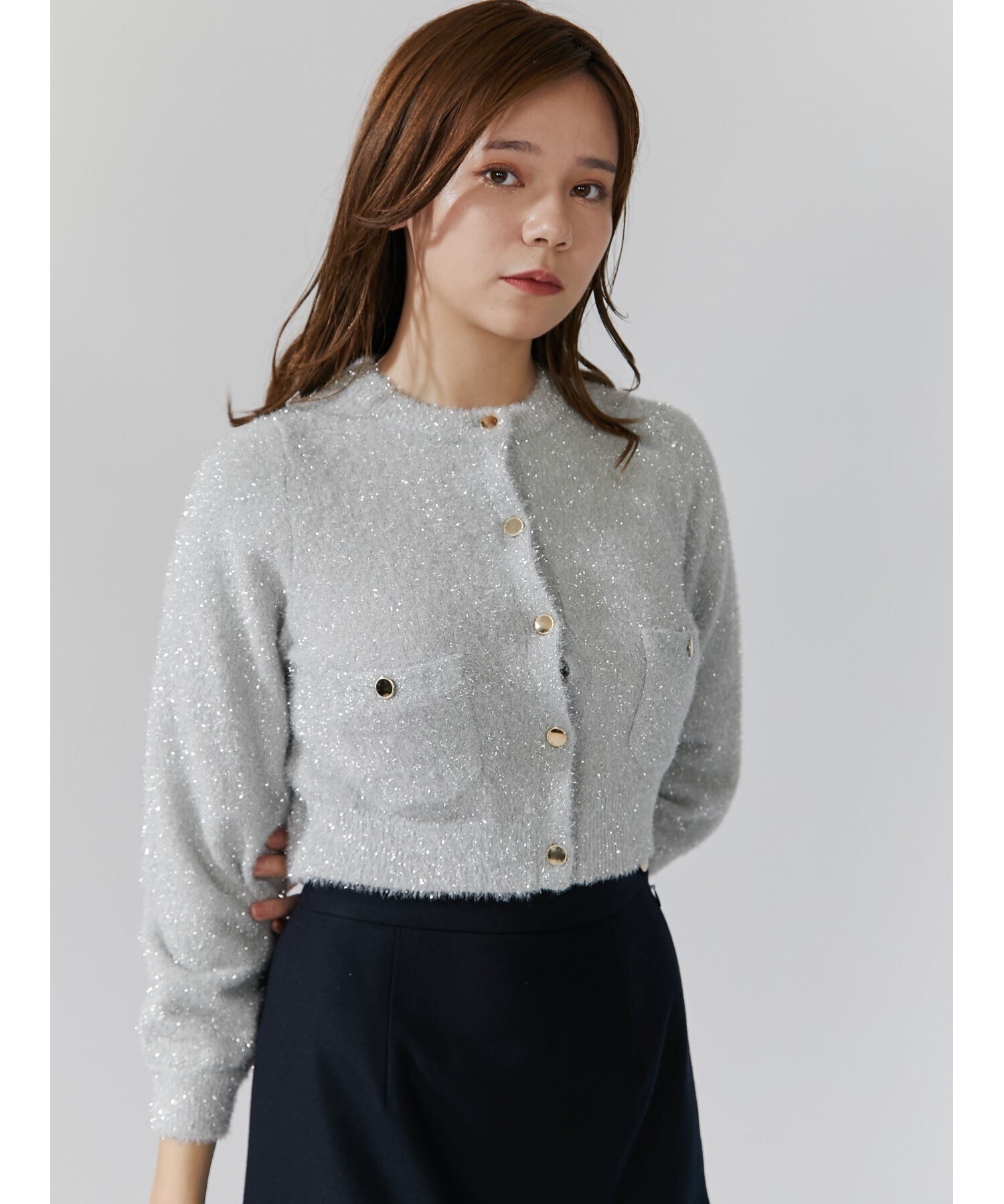 TONAL ラメニットショートカーデ