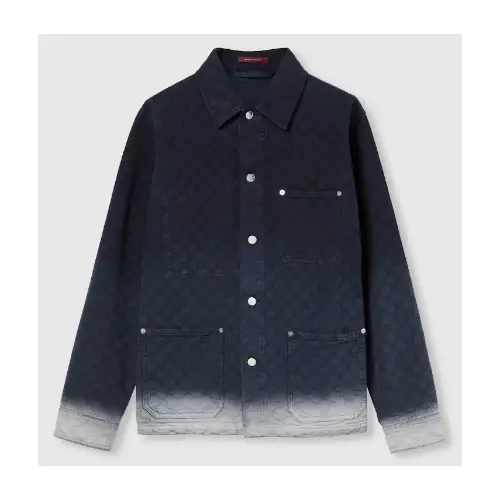 GUCCI GGブリーチドコットンデニム ジャカード シャツ