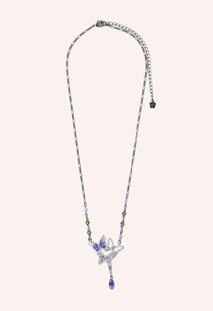 VENDOME Bejeweled Butterfly Princess Necklace - Violet Gunmetal
