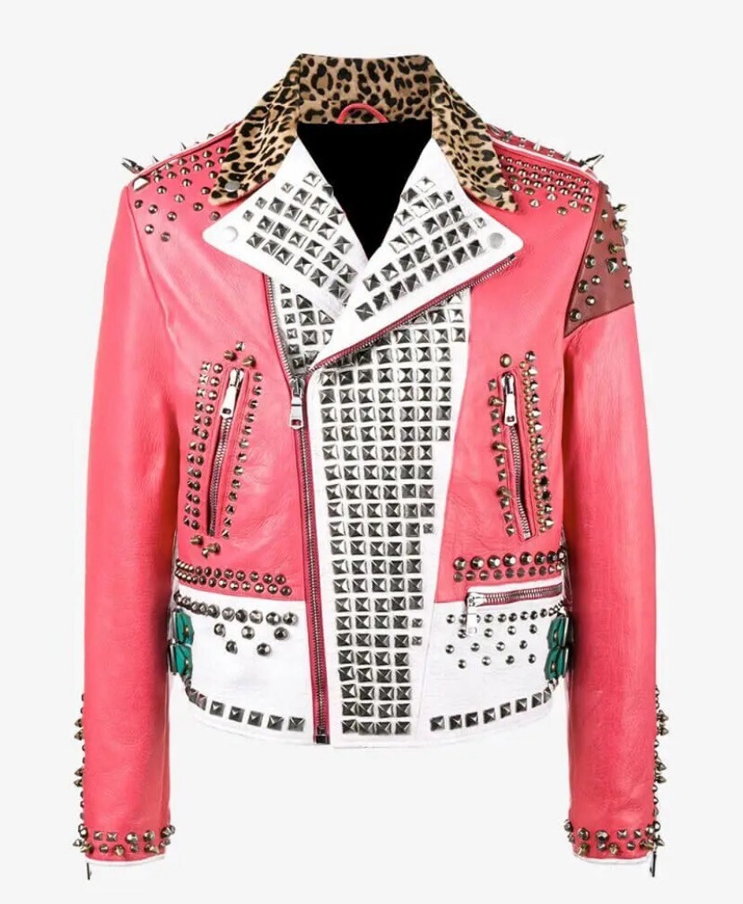 GUCCI Hand-painted Leather Biker Jacket In Pink