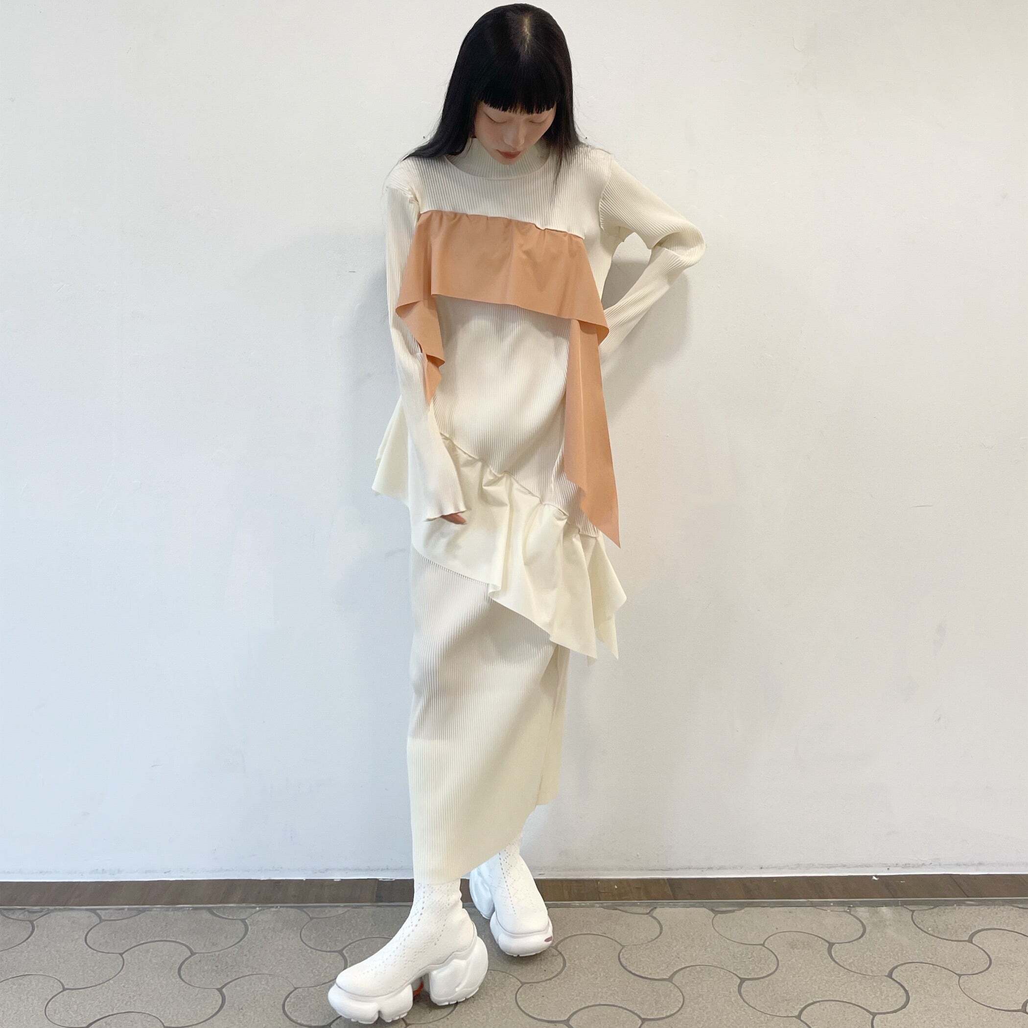 kotohayokozawa Todo wave long sleevedress Highneck type
