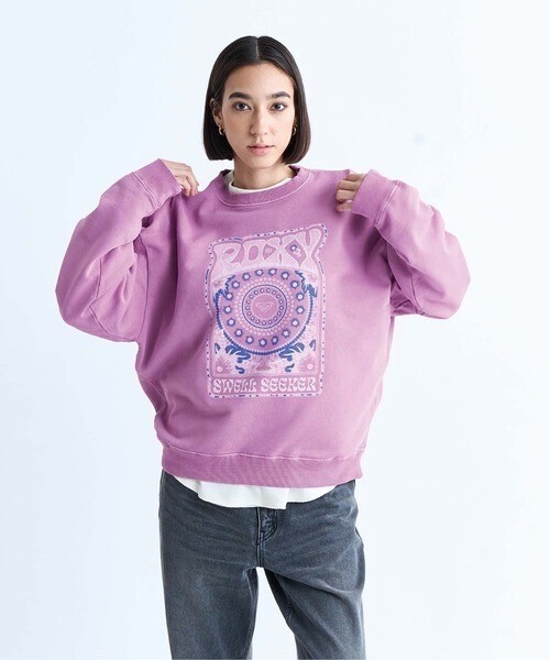 ROXY SWELL SEEKER/ロキシーヴィンテージ風ピグメント加工フロントデザインスウェットトレーナー