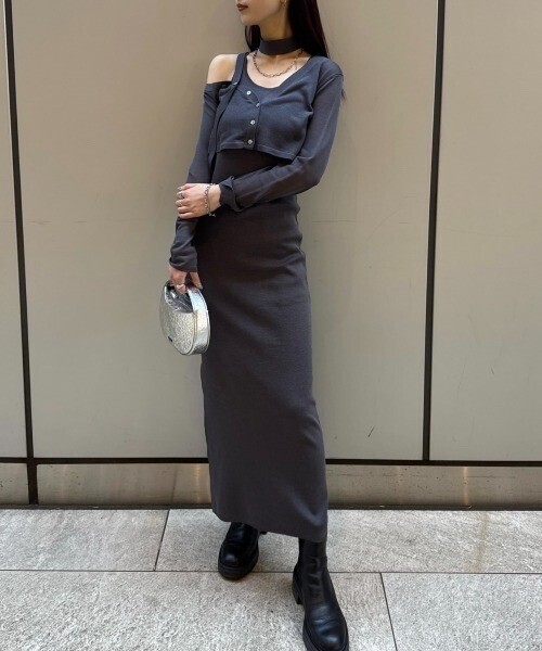 JOSE MOON OFFSHOULDER 2WAY NARROW KNITDRESS /オフショルダーツーウェイナローニットドレス