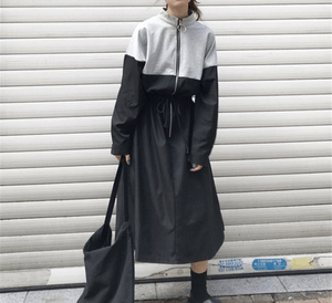 luana_closet バイカラーフロントファスナーワンピース