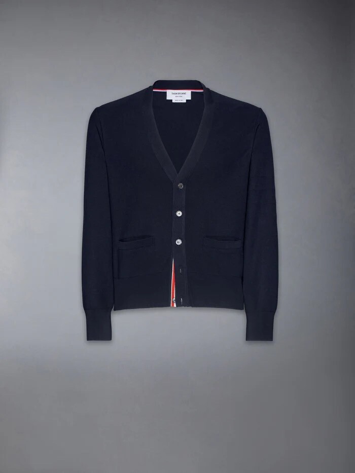 THOM BROWNE. NEW YORK シルク　ピケ 4 BAR Vネック　カーディガン