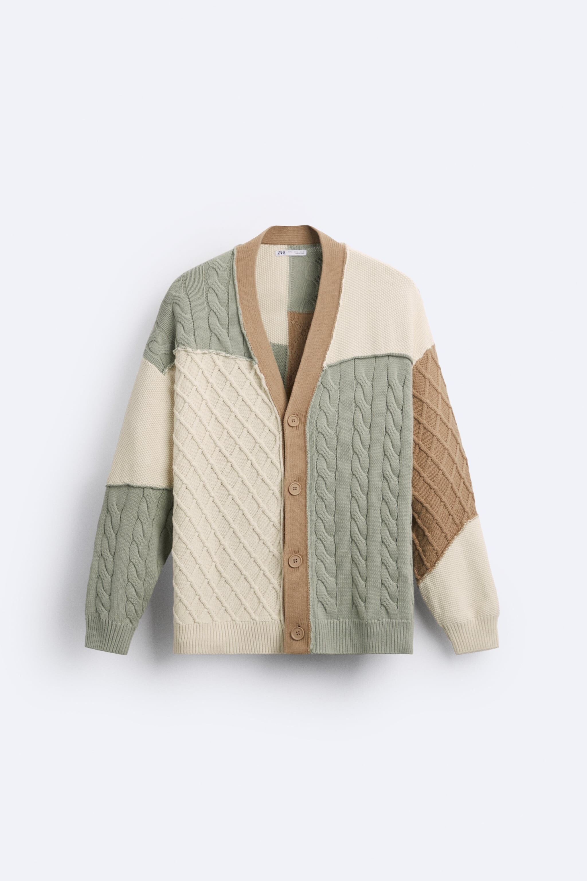 ZARA カラーブロック パッチワーク カーディガン