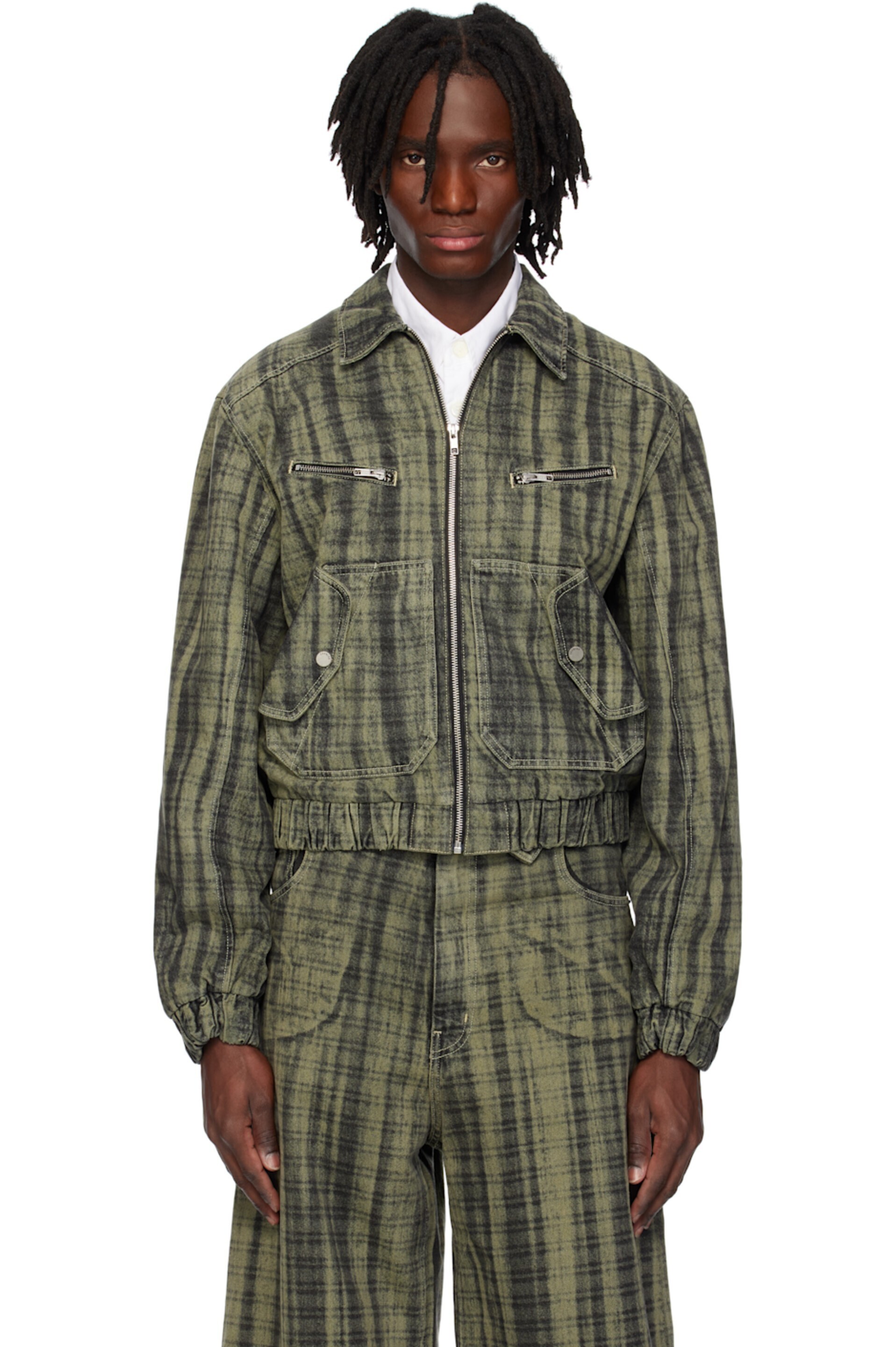 EGONLAB グレー Lining デニム ボンバージャケット