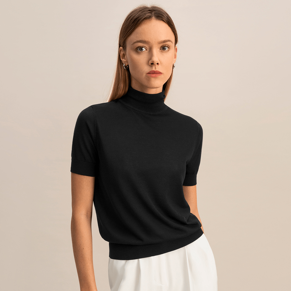 LILYSILK LILYSILK シルク混タートルネック半袖ニットセーター