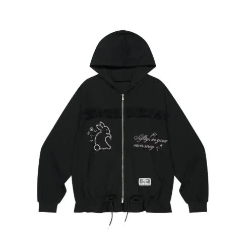 ILLIGO クロシェラビットフードジップアップブラック