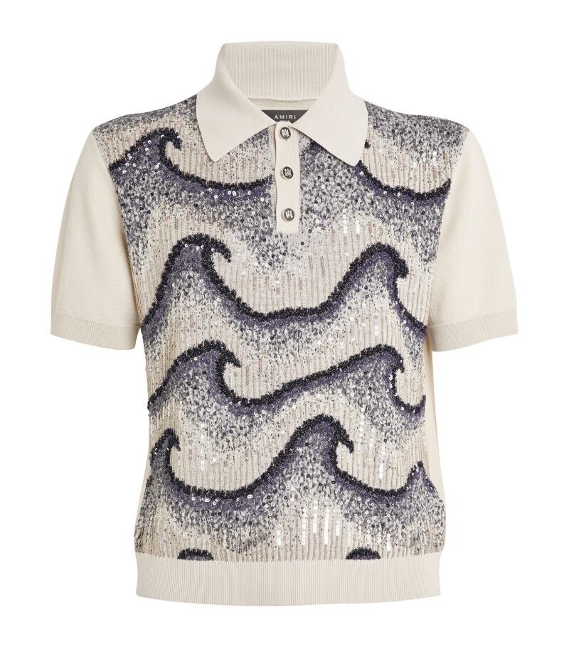 AMIRI Wool Sequin-Embellished Polo Shirt