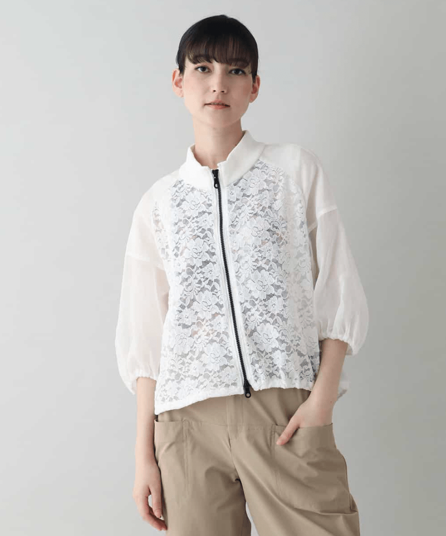 HIROKO KOSHINO フラワーレースジップアップブルゾン