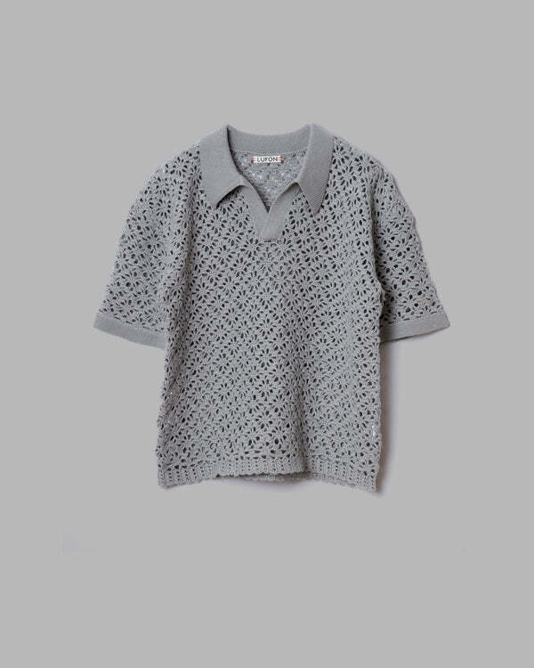 LUFON CROCHET HAND KNIT SKIPPER POLO
