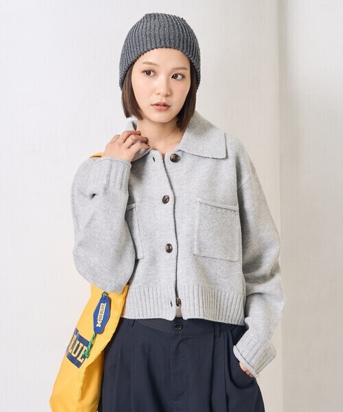 FREAK'S STORE 襟付き ポケットショートニットカーディガン