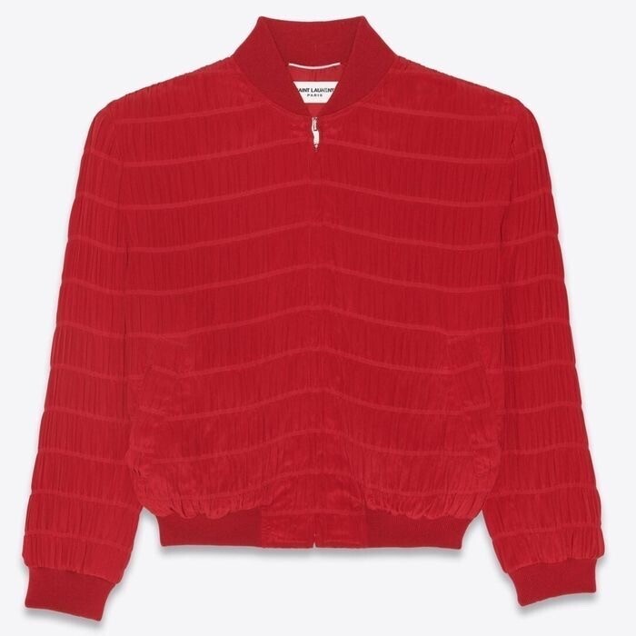SAINT LAURENT 《TEDDY》赤 ストライプ シルク