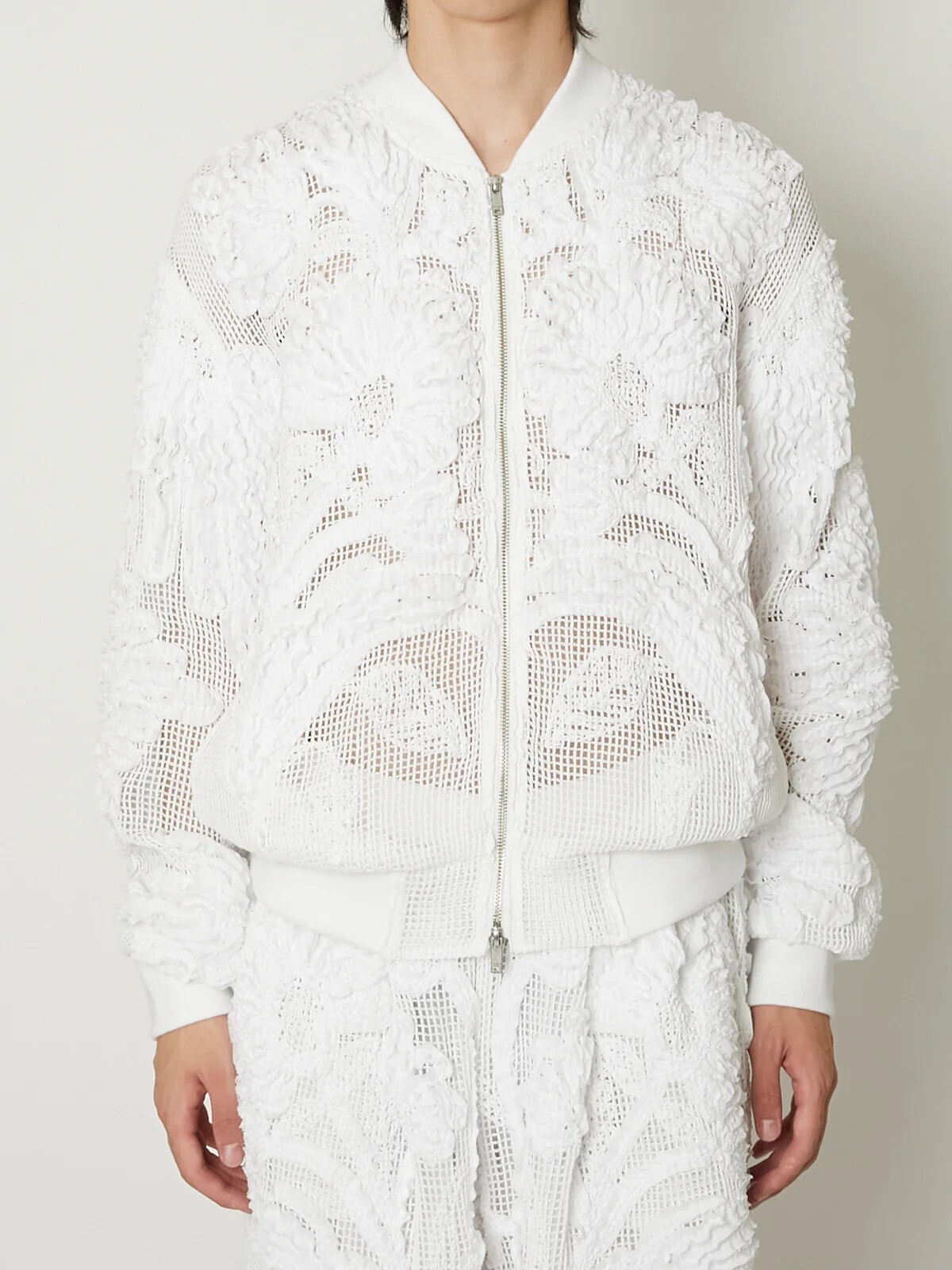 TAAKK MESH EMBROIDERY ZIP BLOUSON WHITE