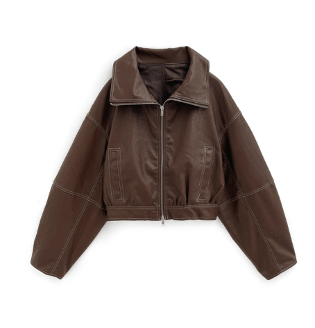 GRL 襟2Way配色ステッチダブルジップレザーブルゾン