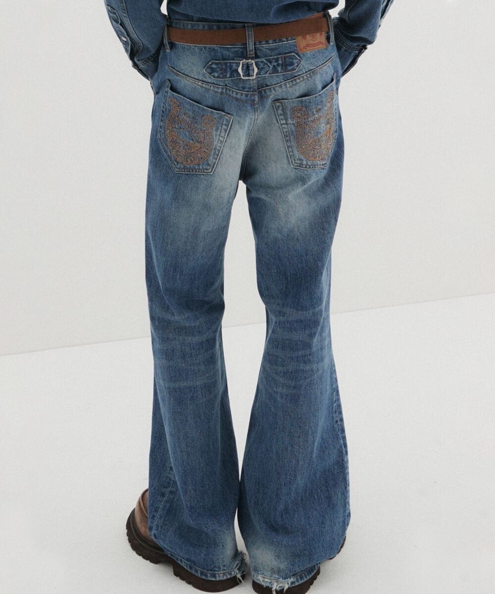 DNSR Western Flare Denim Pants Blue