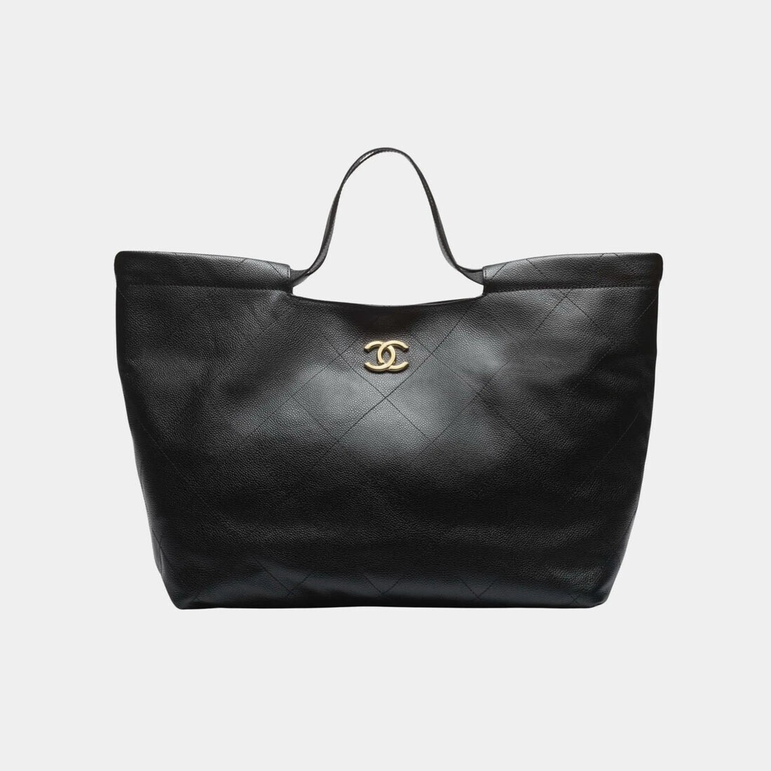 CHANEL Shopping Bag Grained Calfskin & Gold Tone Metal Black