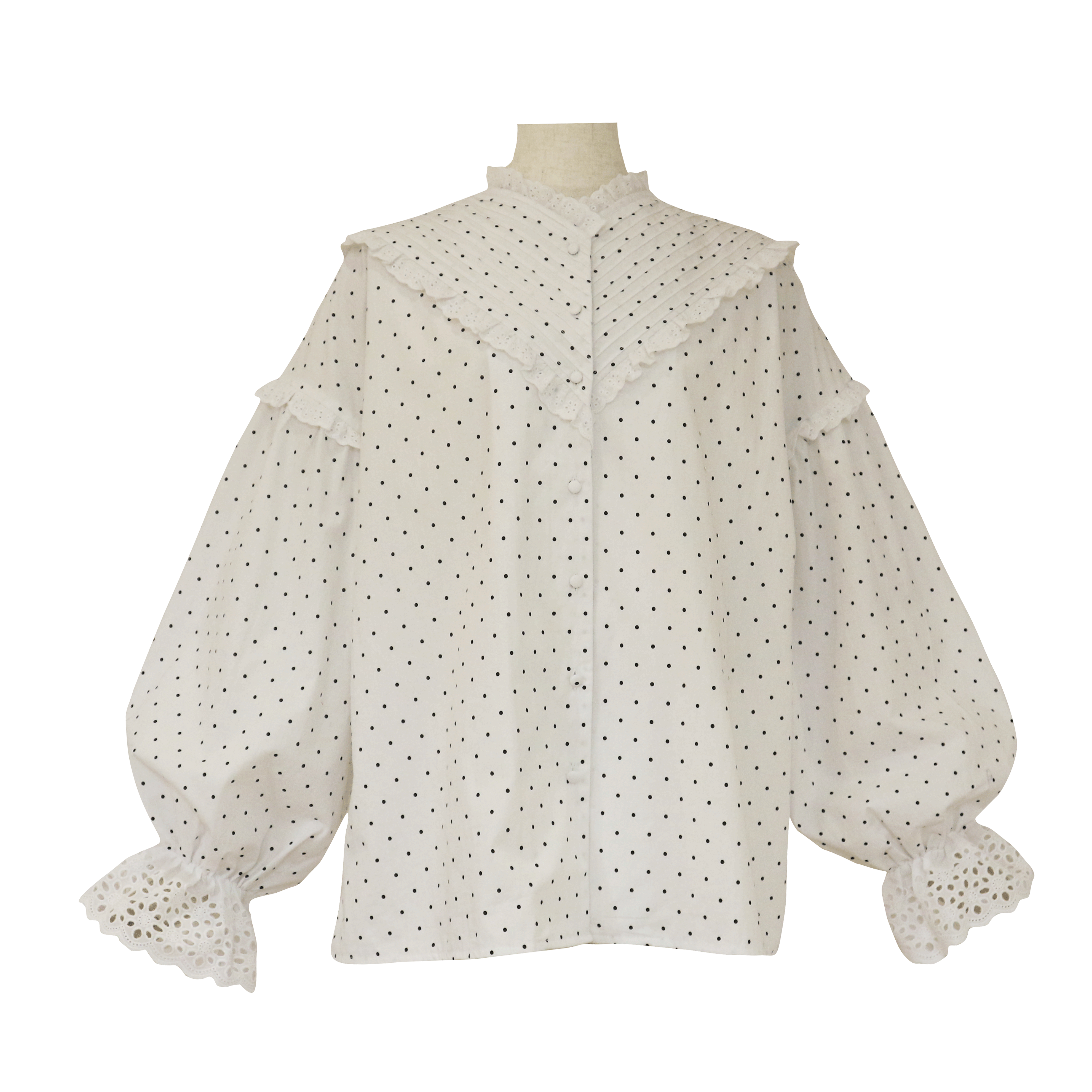 BayBee pin tuck frill blouse(white dot)