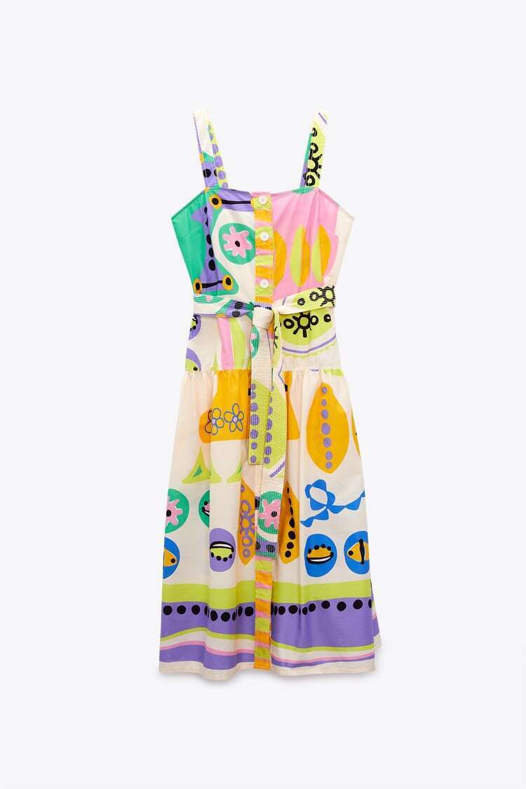 ZARA プリント ミディワンピース