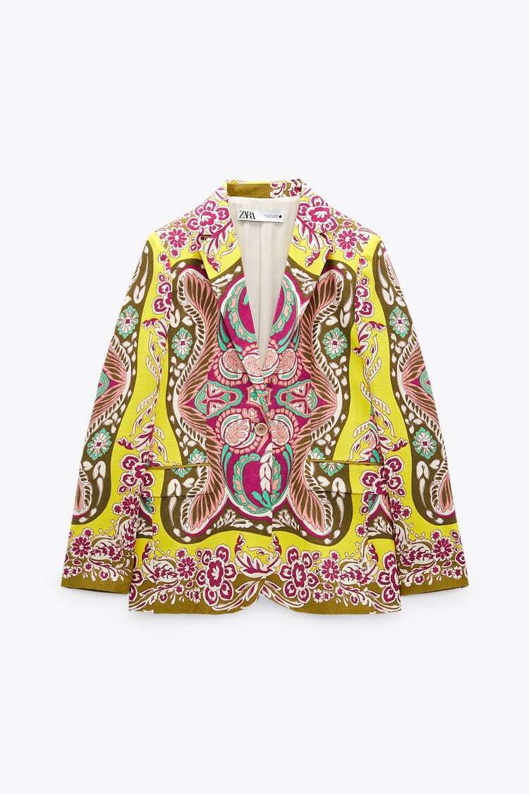 ZARA リネンブレンド プリントブレザー