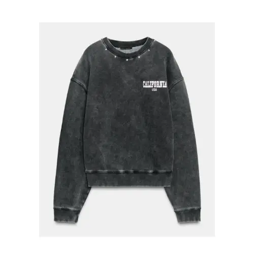 ZARA ウォッシュド加工テキストスウェットシャツ