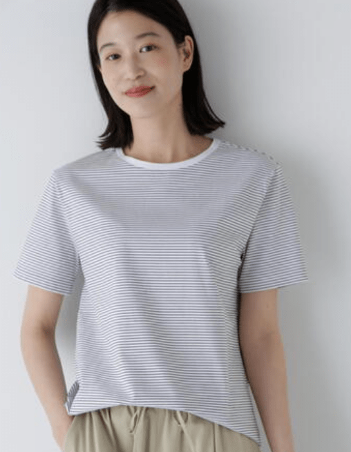 HUMAN WOMAN 半袖Ｔシャツボーダーオーガニック綿天竺