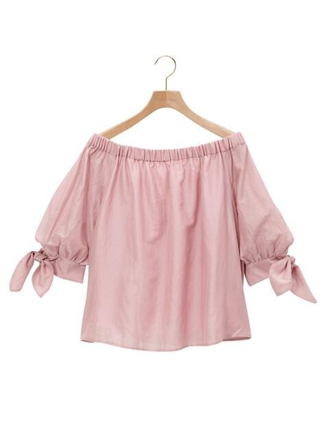 COCODEAL コットンシルクギャザーオフショルリボンブラウス