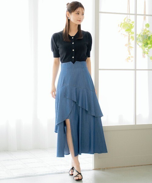 AND COUTURE デニムライクレイヤードフリルスカート