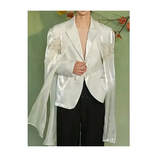 JIECHI Floral Embellished Cape Satin Blazer