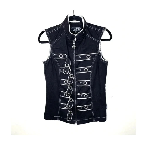 TRIPP NYC Vintage Cyberpunk Emo Black Denim Vest Cosplay Goth