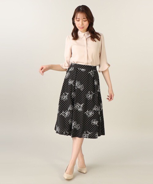 LAISSE PASSE フラワー刺繍ドットスカート