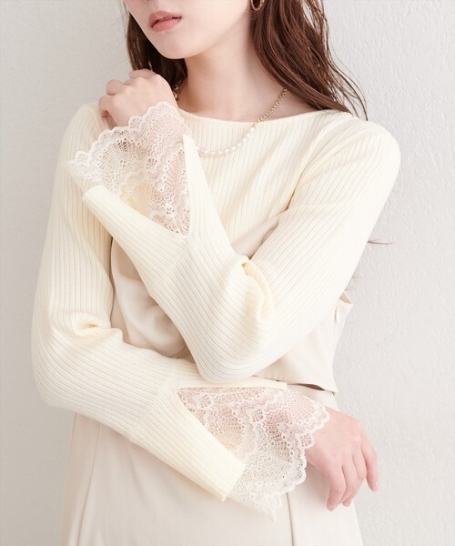 natural couture 前後2WAY袖口レースリブニット
