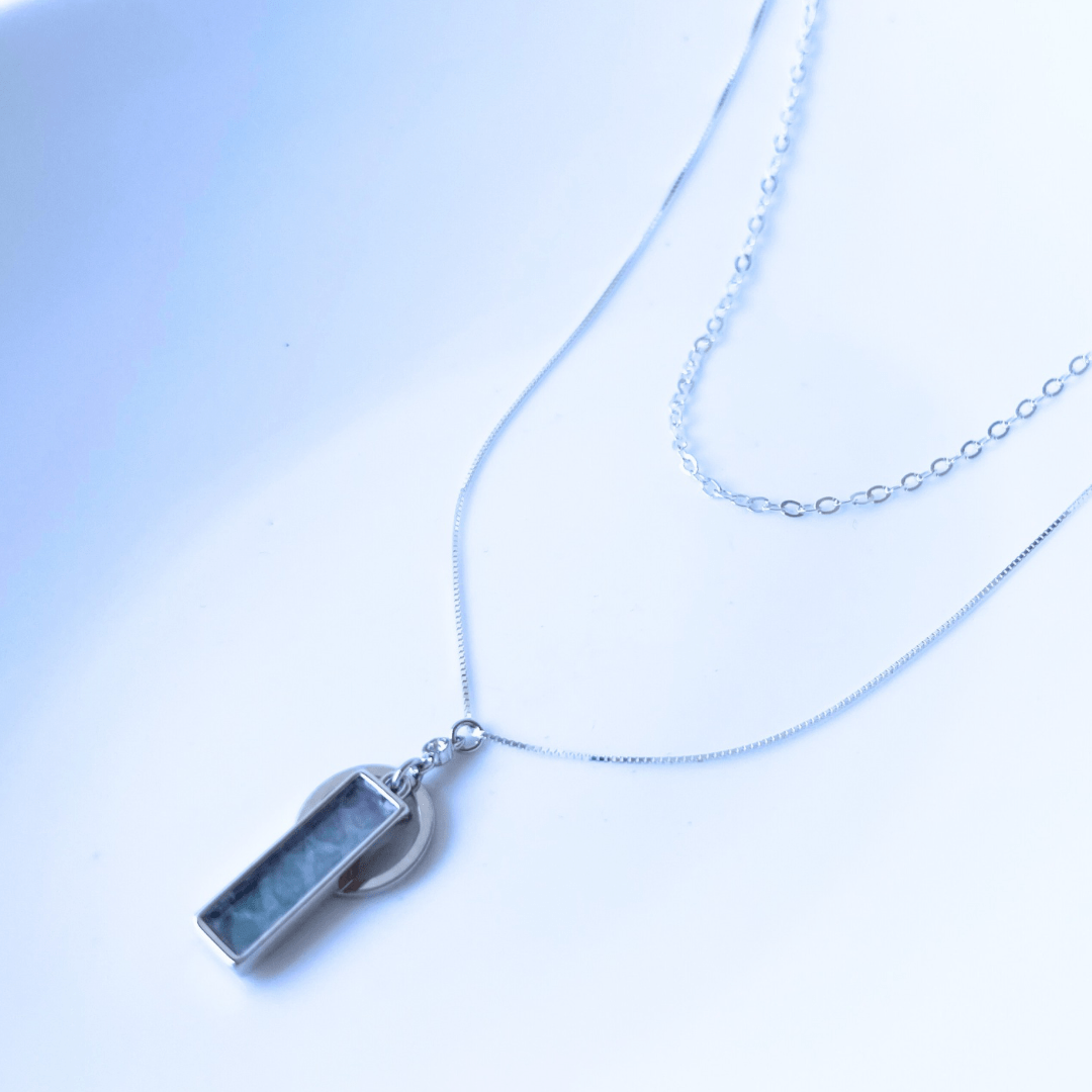 Marilyn. Python Leather Double Chain Necklace  (Pale Blue × Lilac)