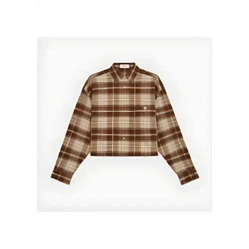 CELINE CROPPED SHIRT IN CHECKED CASHMERE BEIGE/CAMEL/BRUN