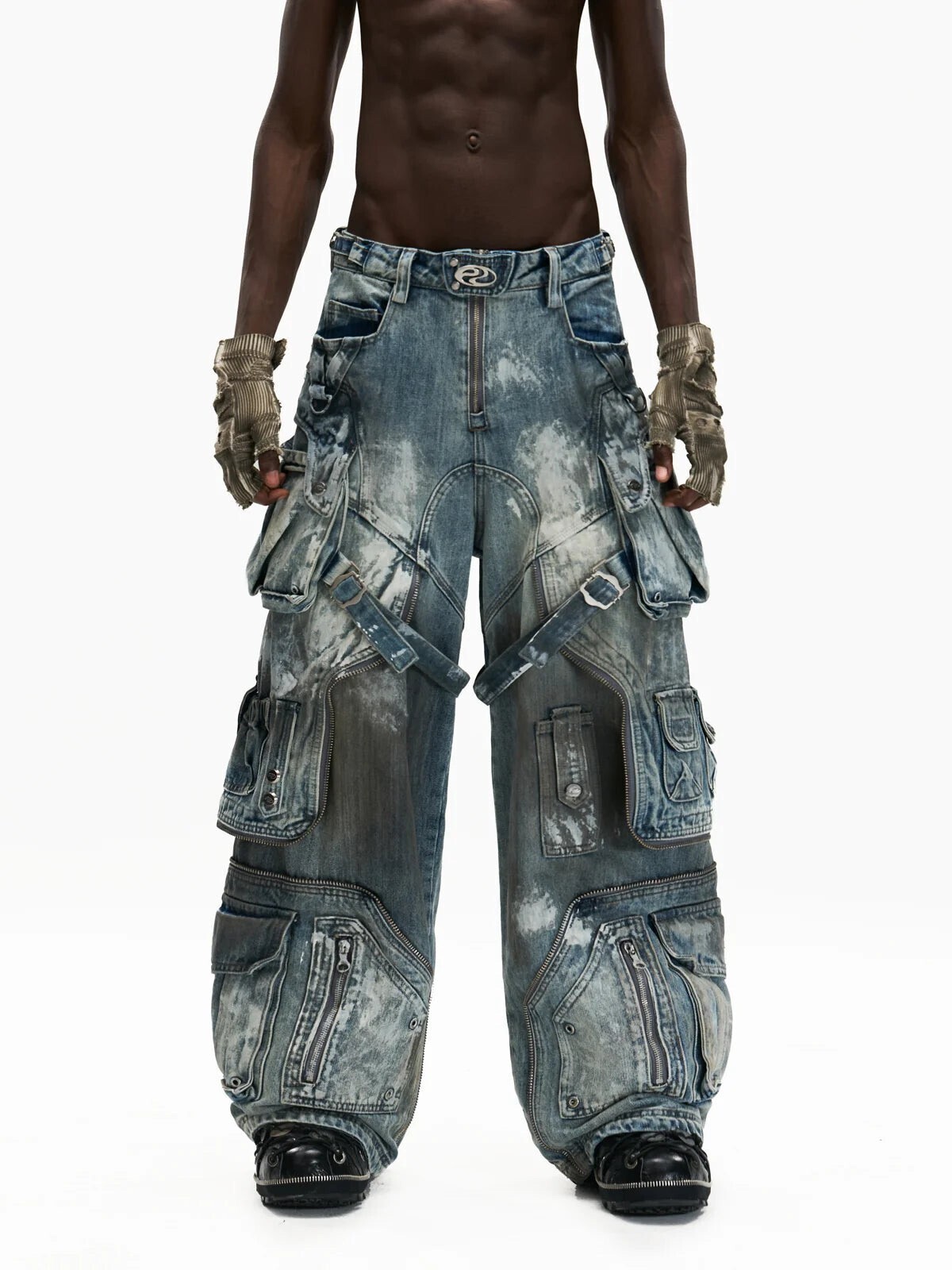 PERSONSOUL WHITE STAIN GRAFFITI CARGO PANTS
