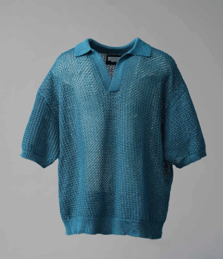 MAISON SPECIAL Prime-Over Mesh Short Sleeve Skipper Knit Pullover