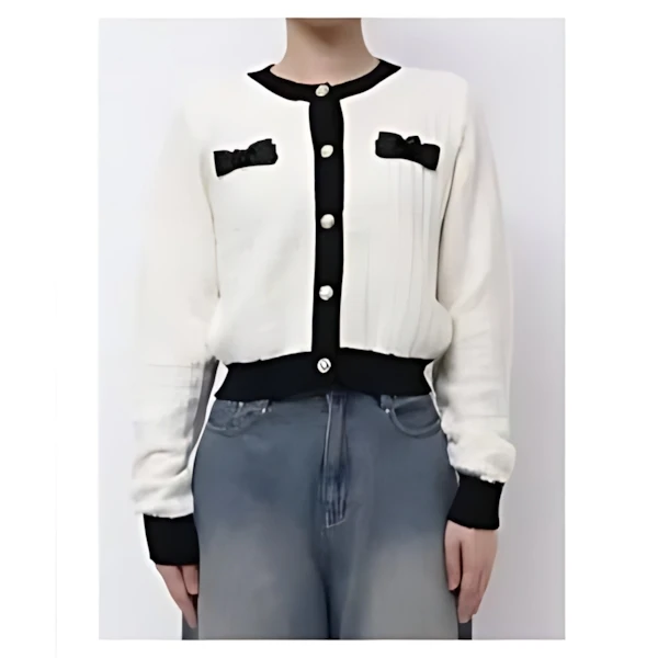 CALNAMUR BICOLOR ROSE RIBBON KNIT CADIGAN