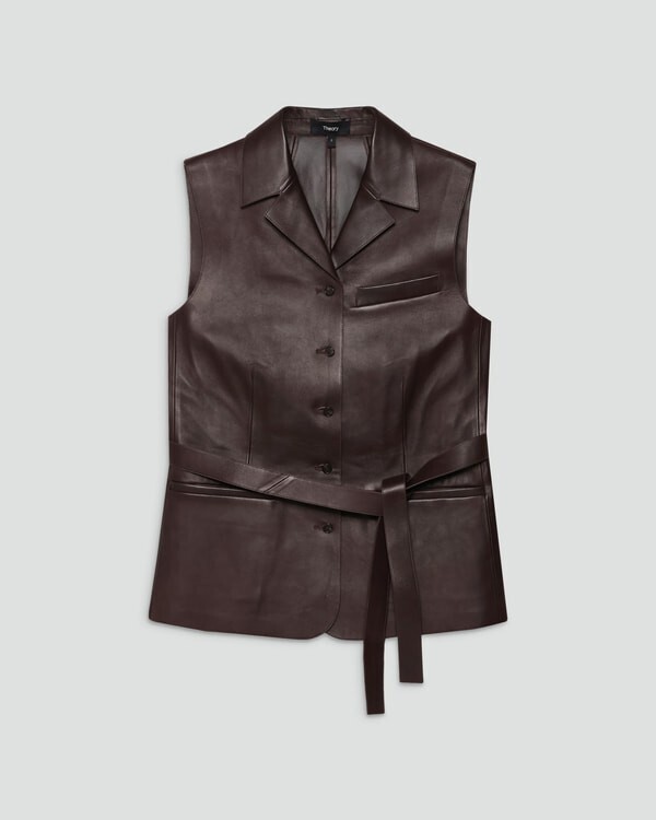 Theory Sleek Nappa Tie Waist Vest L