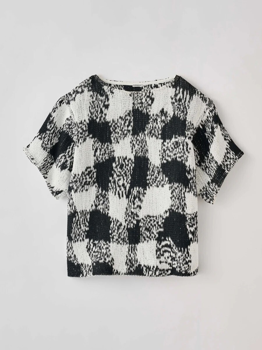 POSTELEGANT CRASH GINGHAM COTTON PAPER KNIT TOP