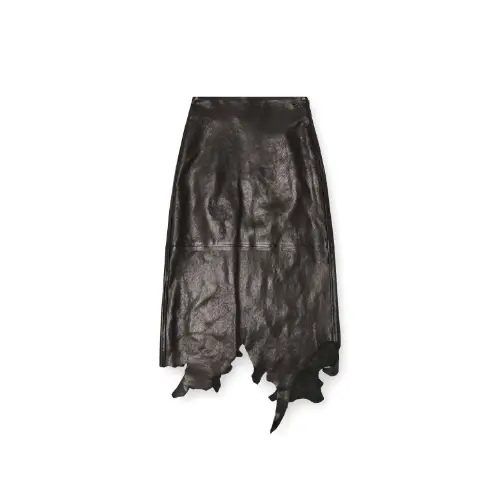 DIESEL Leather midi skirt with jagged hem