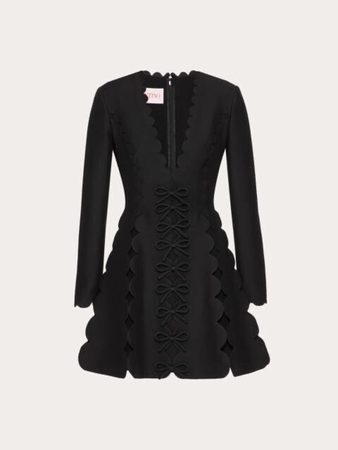 VALENTINO EMBROIDERED CREPE COUTURE SHORT DRESS
