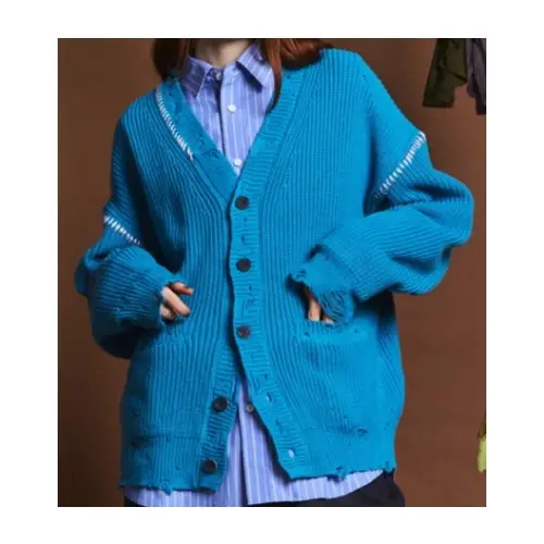 MAISON SPECIAL Embroidery Damage Prime-Over V-Neck Knit Cardigan