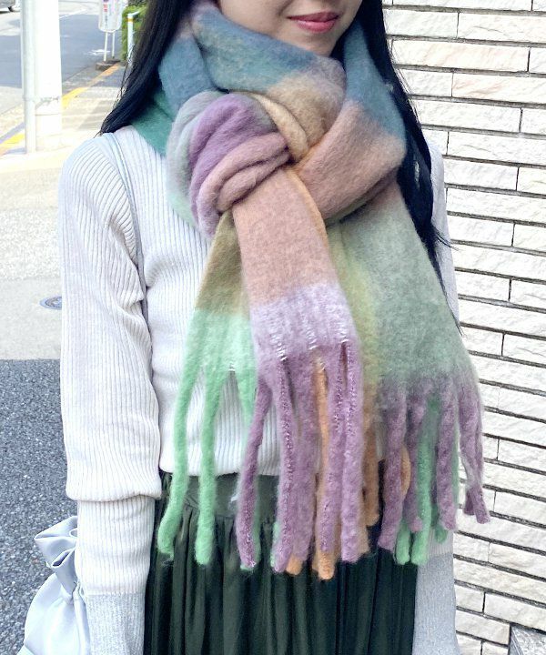 AS KNOW AS PINKY FウールCHKマフラー