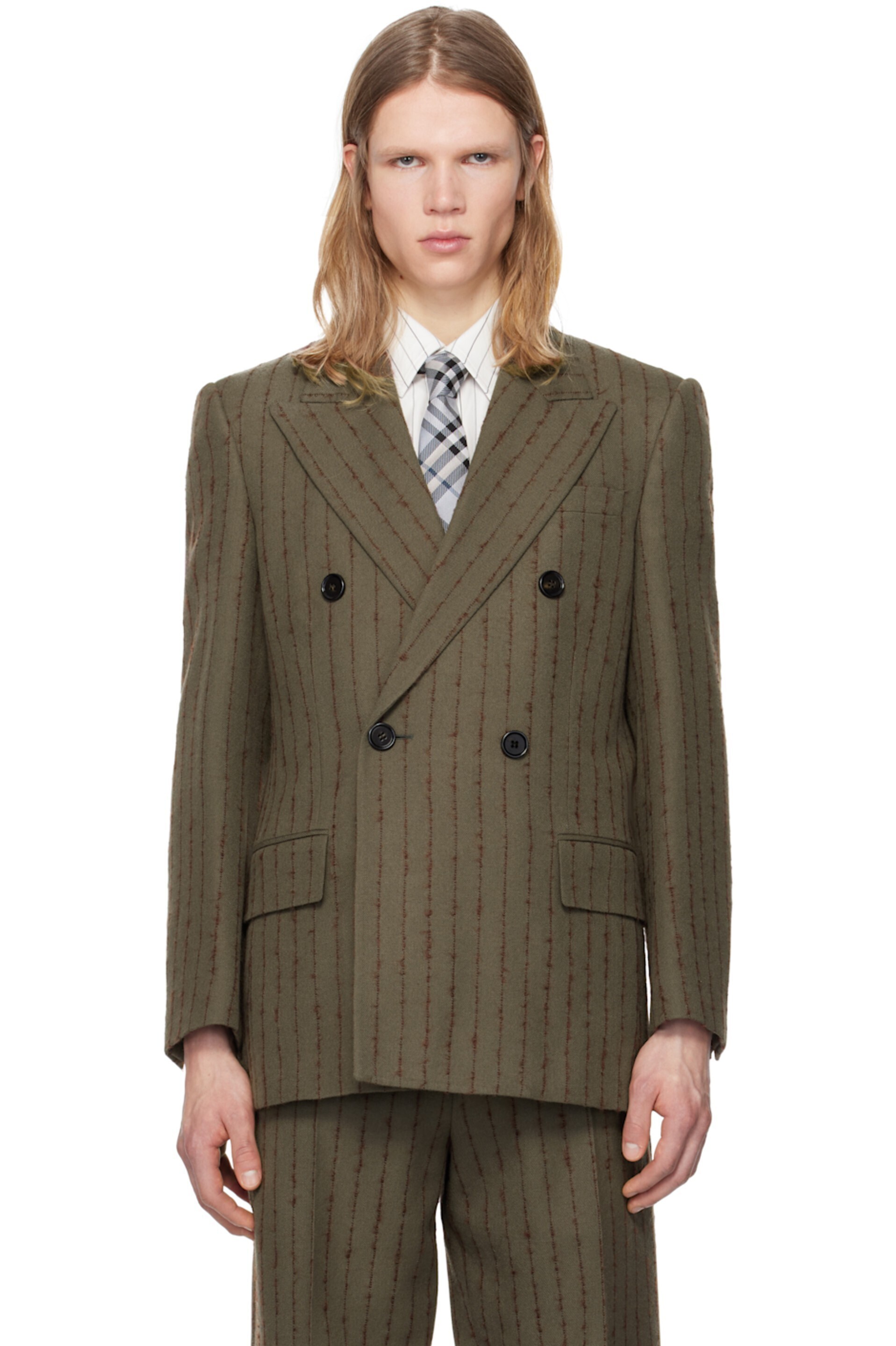 BURBERRY ブラウン＆レッド テーラード ダブルジャケット