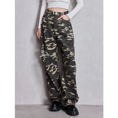 GYDA ハイウエストGG Stitch Barrel Leg ダメージデニムパンツ
