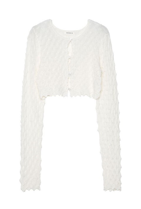 OPEN SESAME CLUB ICE COTTON SHORT CARDIGAN-WHITE