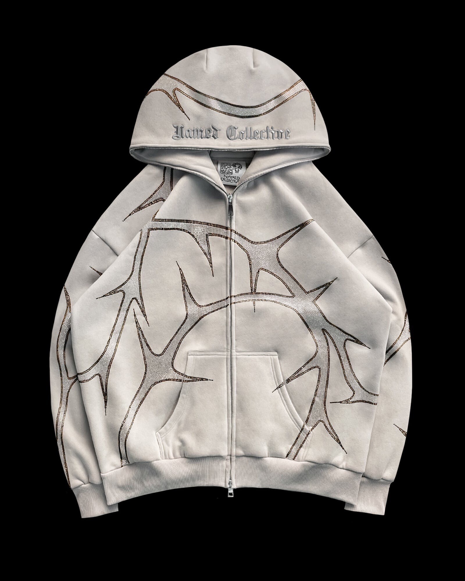 NAMED COLLECTIVE THORN RHINESTONE ZIP HOODIE BONE