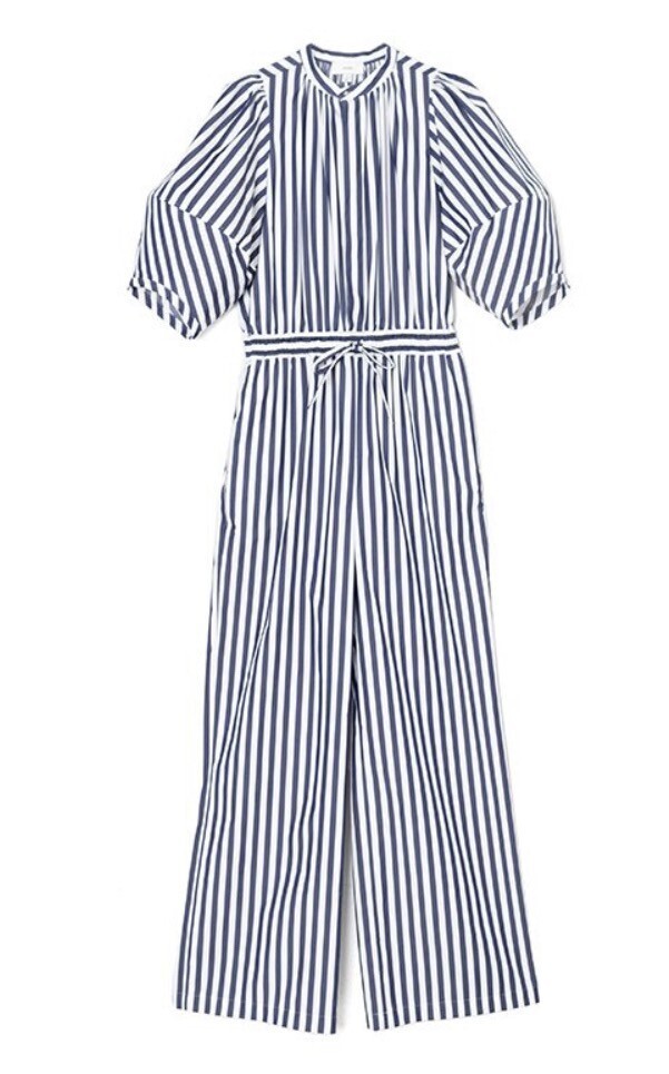 HYKE STRIPED BALLOON SLEEVE JUMP SUIT